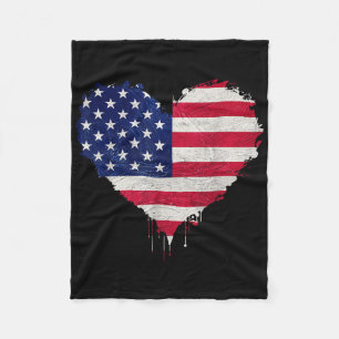 Patriotic Us America Flag Love Heart 4th Of July Fleece Blanket