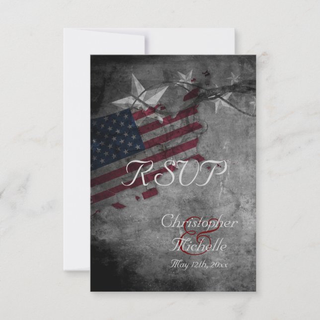 Patriotic US American Flag with Stars Wedding RSVP Card (Front)