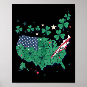 Patriotic Us Clover Map - Shamrock Proud American Poster