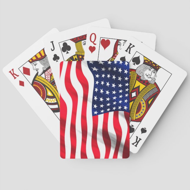 Patriotic US Flag American Flag Blue White Red Playing Cards (Back)