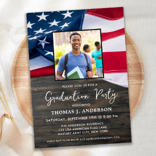 Patriotic US Flag Custom Photo Military Graduation Invitation