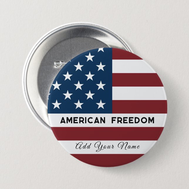 Patriotic US Flag Custom Text Name  7.5 Cm Round Badge (Front & Back)