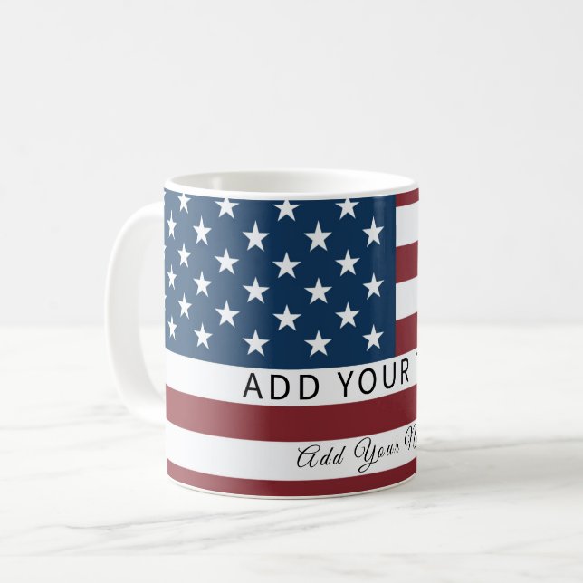 Patriotic US Flag Custom Text Name  Coffee Mug (Front Left)