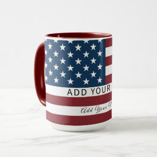 Patriotic US Flag Custom Text Name Mug