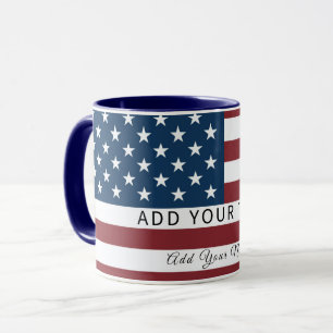 Patriotic US Flag Custom Text Name Mug