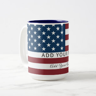 Patriotic US Flag Custom Text Name Two-Tone Coffee Mug