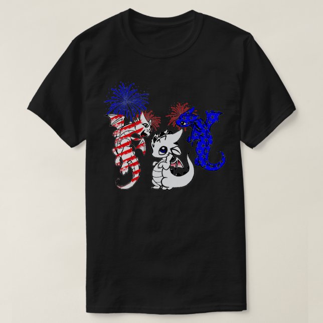 Patriotic US Flag Dragon Lover 4th Of July America T-Shirt (Design Front)