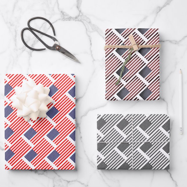 Patriotic US flag pattern wrapping paper sheets (Front)