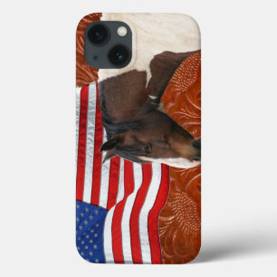 Patriotic US Flag, Pinto & Faux Leather iPhone 13 Case
