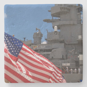 Patriotic US Flag, Ship and Sailors Stone Coaster