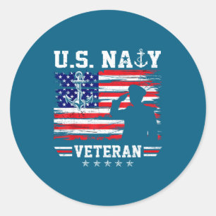 Patriotic us naval veteran flag usa sailor aircraf classic round sticker