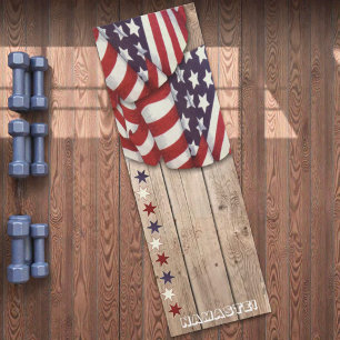 Patriotic US Red White Blue Stars Namaste Custom Yoga Mat