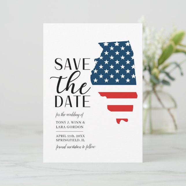Patriotic US State Illinois Destination Wedding Save The Date (Standing Front)