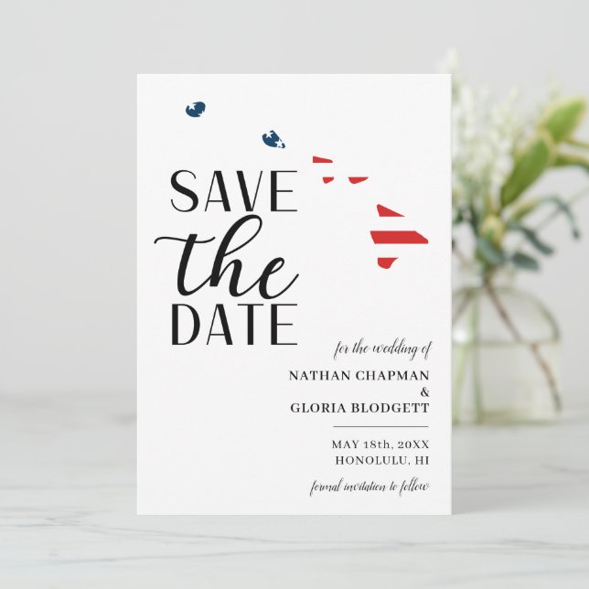 Patriotic US State of Hawaii Destination Wedding Save The Date (Standing Front)