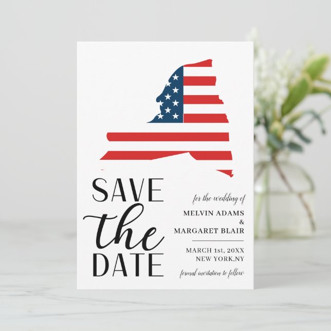 Patriotic US State of New York Destination Wedding Save The Date (Standing Front)