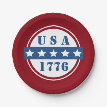 Patriotic USA 1776 red white blue stars plates