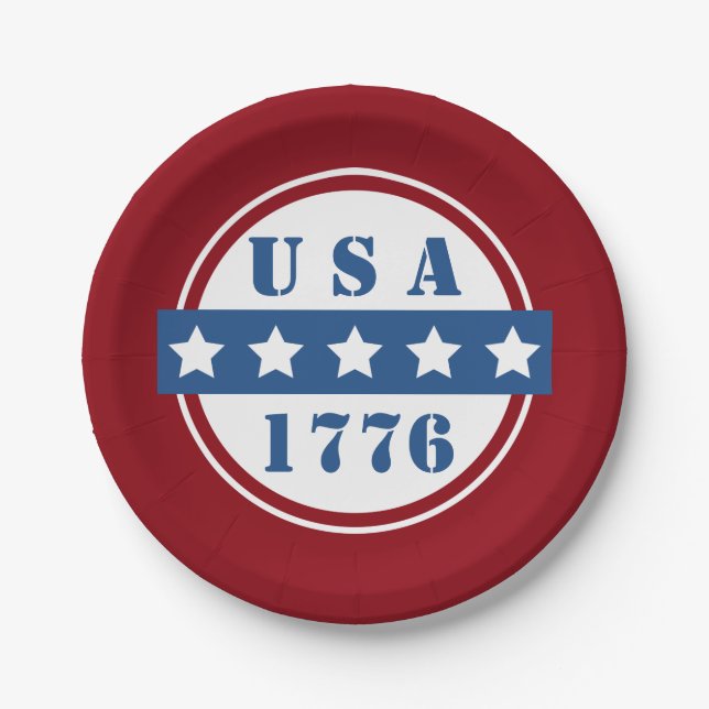 Patriotic USA 1776 red white blue stars plates (Front)