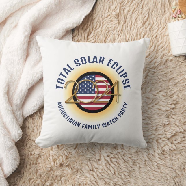 Patriotic USA 2024 TOTAL SOLAR ECLIPSE Family Cushion (Blanket)