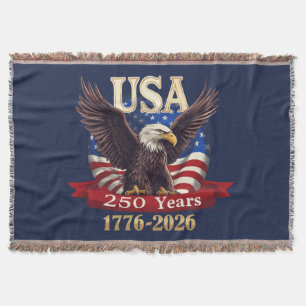 Patriotic USA 250th 1776-2026 American Flag Eagle Throw Blanket