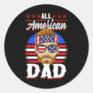 Patriotic Usa 4th Of July All American Dad  Classic Round Sticker