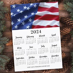 Patriotic USA American Flag 12 Month Calendar Holiday Card