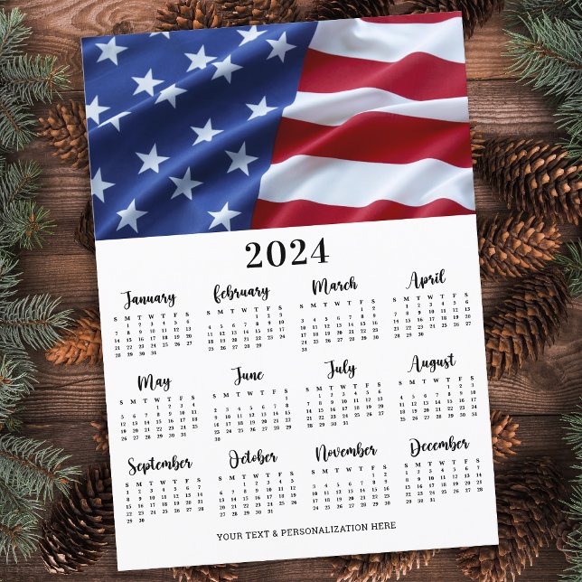Patriotic USA American Flag 12 Month Calendar  Holiday Card (Creator Uploaded)
