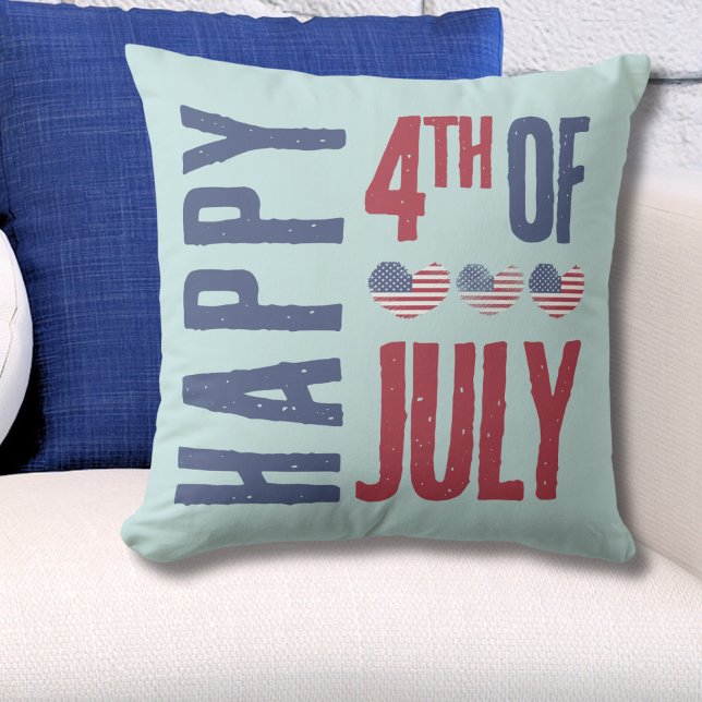 Patriotic USA American Flag 4th Of July Cushion (Cute Patriotic USA American Flag Heart 4th Of July Throw Pillow)