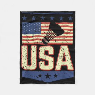 Patriotic Usa American Flag Badminton Player - Bir Fleece Blanket