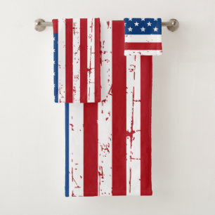 Patriotic USA American Flag Bath Towel Set