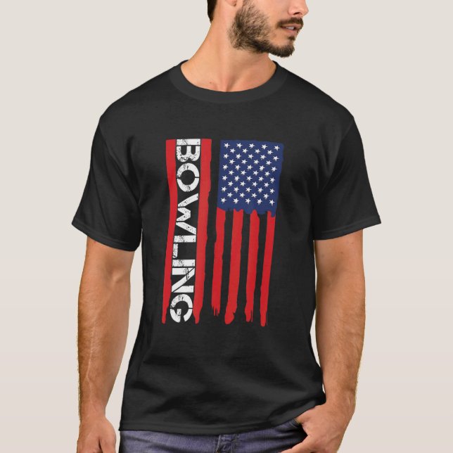 Patriotic Usa American Flag Bowling T-Shirt (Front)