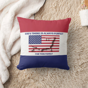 PATRIOTIC USA AMERICAN FLAG Custom Family Name Cushion