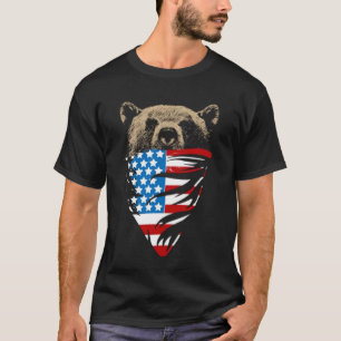patriotic USA American flag grizzly bear bandanna T-Shirt