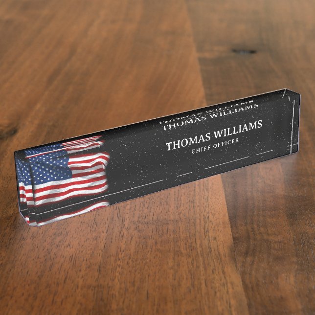 Patriotic USA American Flag Law Enforcement  Nameplate (Side)