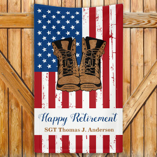 Patriotic USA American Flag Military Retirement  Banner