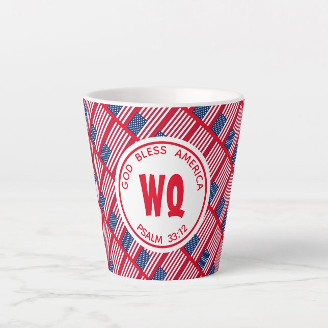Patriotic USA American Flag Monogram Latte Mug (Front)