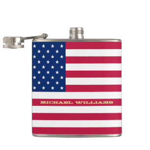 Patriotic USA American Flag Monogrammed Birthday Hip Flask