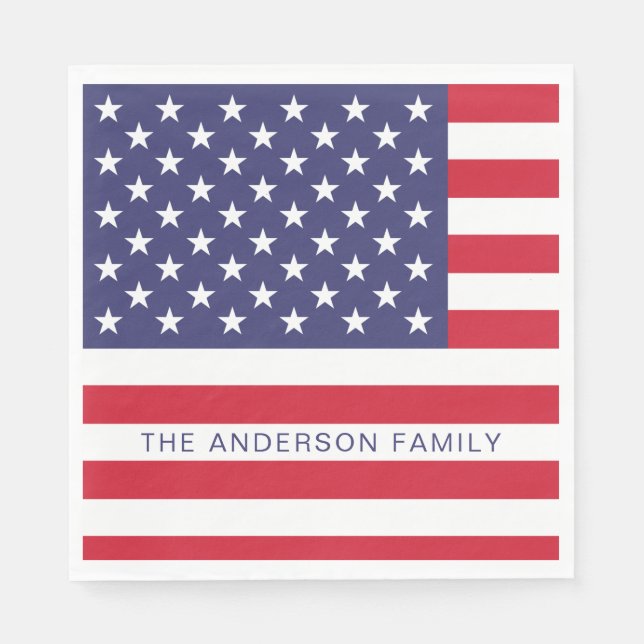 Patriotic USA American Flag Personalised Napkin (Front)