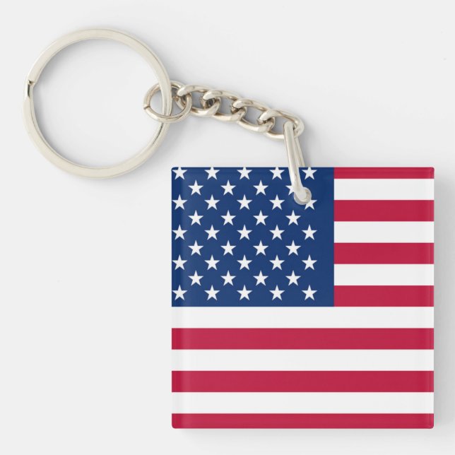 Patriotic USA American Flag Red White and Blue  Key Ring (Front)