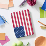 Patriotic USA American Flag Stars Stripes Monogram iPad Pro Cover<br><div class="desc">The all American, Stars and Stripes, Old Glory, Star-Spangled Banner, custom, personalised, beautiful elegant faux gold typography script name monogram / initials, patriotic, america USA flag, monogrammed, cool, magnetic iPad smart cover that folds into multiple stand positions and features grey microfiber interior that helps protect your screen, and wake /...</div>