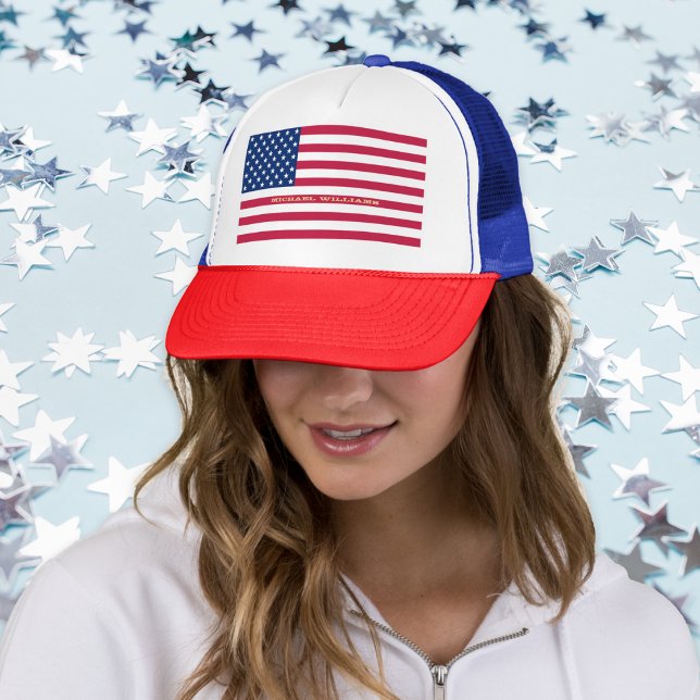 Patriotic USA American Flag Stars Stripes Red Blue Trucker Hat (Patriotic USA American Flag Stars Stripes Red Blue Trucker Hat)
