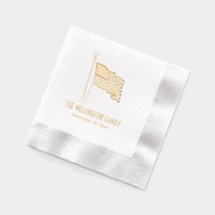 Patriotic USA American Flag Waving Name Date Foil Napkins