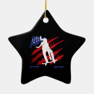 Patriotic USA American Flag Womens Skateboarding Ceramic Ornament