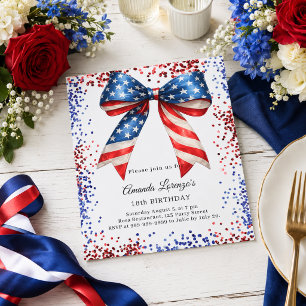 Patriotic USA bow red blue birthday invitation