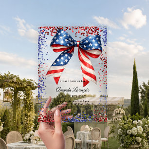 Patriotic USA bow red white blue birthday Acrylic Invitations