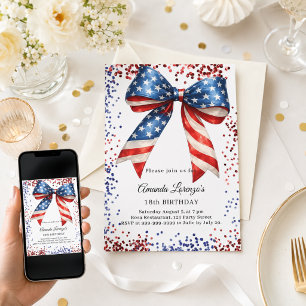 Patriotic USA bow red white blue birthday Invitation