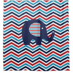 Patriotic USA Chevron Stripes Elephant Shower Curtain