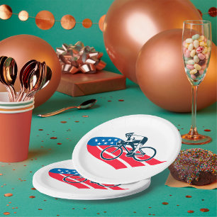 Patriotic USA Cycling American Flag Bike Rider  Paper Plate