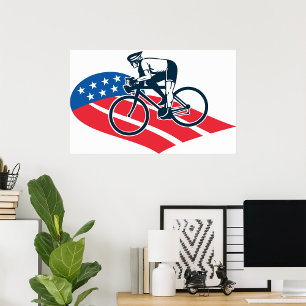 Patriotic USA Cycling American Flag Bike Rider  Poster
