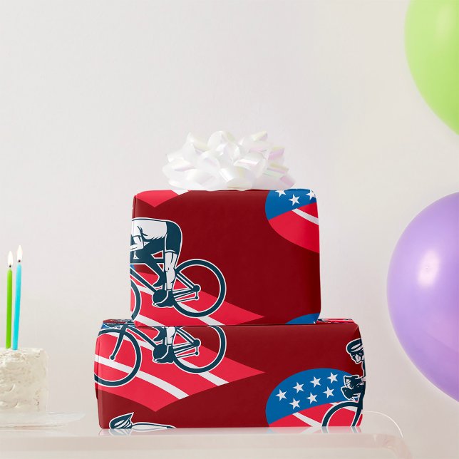 Patriotic USA Cycling American Flag Bike Rider  Wrapping Paper (Creator Uploaded)