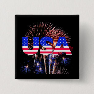 Patriotic USA Fireworks 15 Cm Square Badge